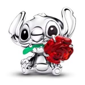 Zawieszka charms do pandory Srebro próby 925 Disney Stitch i Róża